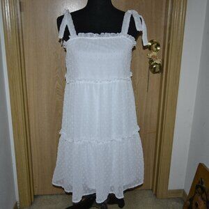 Trixxi Girl White Swiss Dot Tiered Baby Doll Flowy Dress